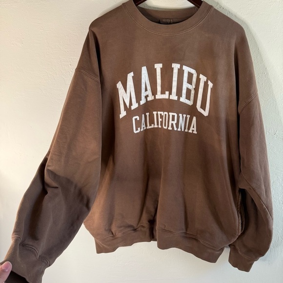 John Galt Malibu Oversized Crewneck One Size Brown Pockets - Picture 4 of 7